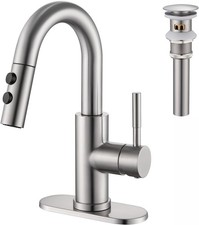 Bathroom Sink Faucet with Pull Down Sprayer, Brushed Nickel Single