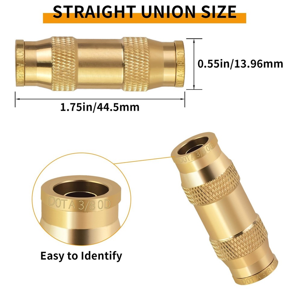 MuHize 3/8" Brass Push To Connect Air Brake Line Fittings Dot Quick Connect Union Repair Kit For Semi Truck Trailers 4pcs - View #9