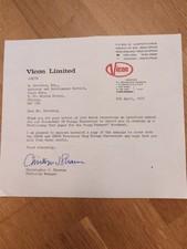 Vicon 1976 signed letter