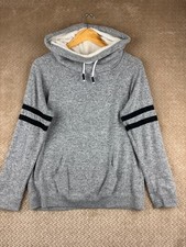 Inspired Hearts Grey Marl Sherpa Lined Hoodie S/M Womens Pullover Stripe Jumper