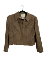 Field Manor Cropped Blazer Houndstooth Worsted Wool Size 14P Vintage Made In USA