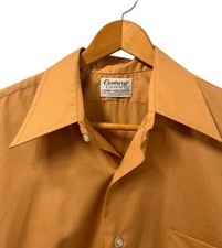 Vintage 1970s Van Heusen Mens Dress Shirt Butterfly Collar Tan Medium Retro