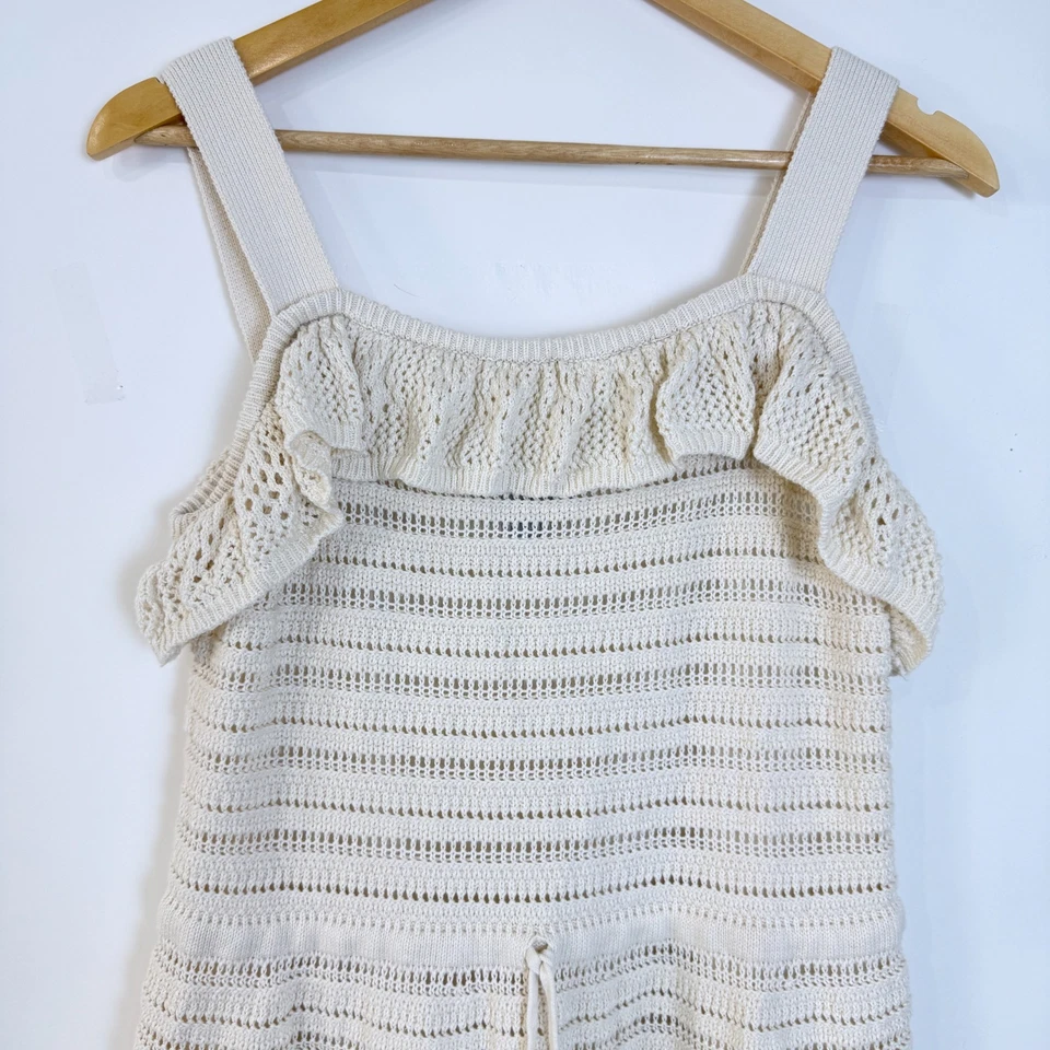 Vestido midi tejido a ganchillo INC XL crema con volantes ribete de malla forrado boho playa vacaciones Foto 3 de 4