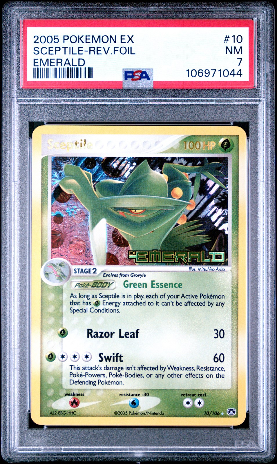 2005 POKEMON EX EMERALD #10 SCEPTILE-REVERSE FOIL PSA 7