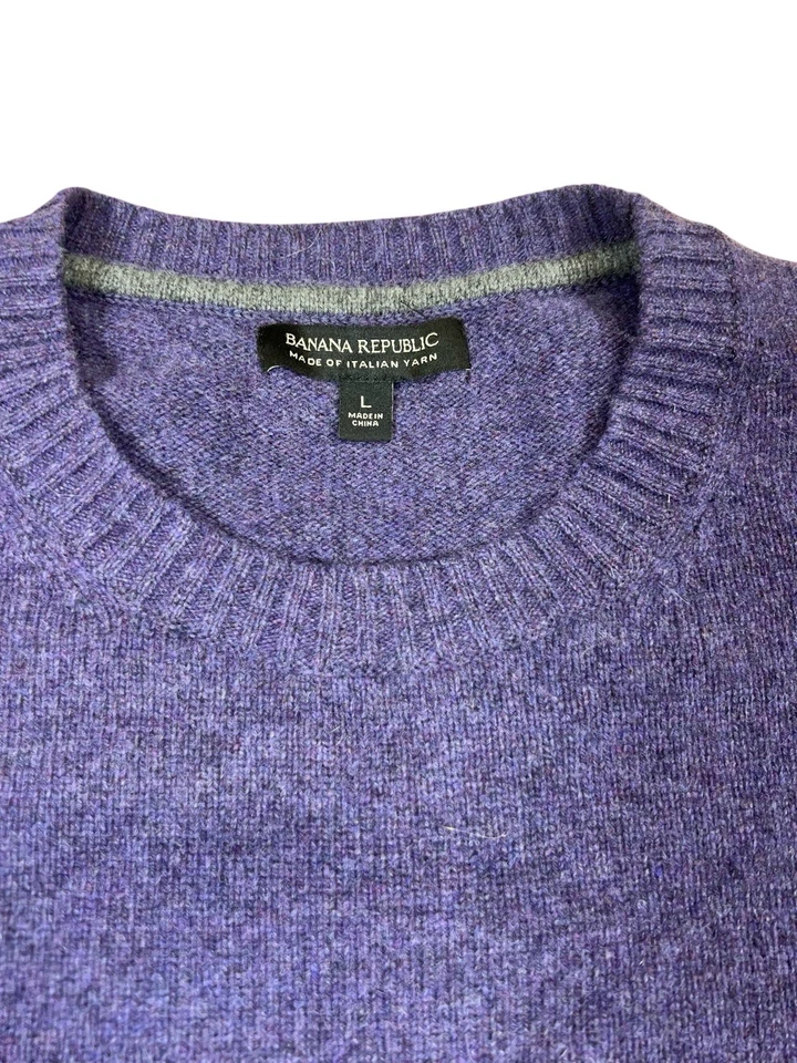 Suéter Banana Republic Italiano Mezcla Lana Hilo Para Hombre Grande Púrpura Cuello Redondo Foto 3 de 4