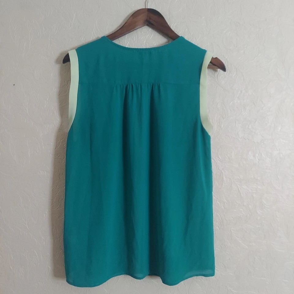 Blusa Tinley Road verde azul sin mangas de gasa talla pequeña Foto 4 de 4