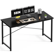 Black 55" Home Office Computer Wood Writing Study Desk w/ X-Shaped Reinforcement