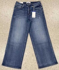 Women's high-waisted washed wide-leg denim pants-Retro blue loose-fitting denim.