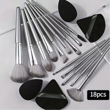 14-Piece Silver Professional Makeup Brush Set  Includes 2 Plush Velvet Puffs 