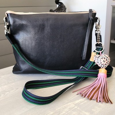 Consuela Evie Downtown Crossbody Black Pebble Leather w/ Heart Bag Charm VGUC