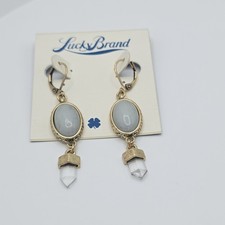 New! LUCKY BRAND Crystal Earrings Gray Semi-P...