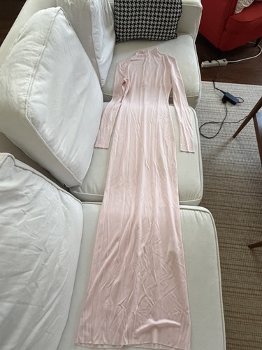 KHAITE Long Sleeve Mock Neck Maxi Dress Light Pale Pink XS MSRP $980