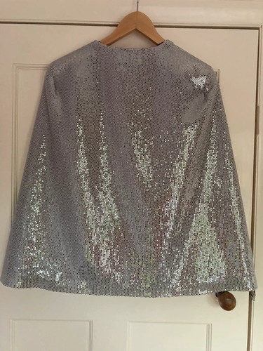 Zara Silver Sequin Blazer Cape Kimono Poncho Jacket Size S ASO Trinny Celeb Blog - Picture 10 of 14