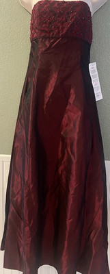 Vintage Y2K JessicaMcClintock Oxblood Beaded Embroidered Satin Gown 6 Strapless