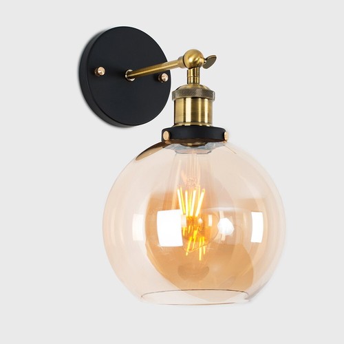 Glass Globe Wall Light Fitting Metal Industrial Design Vintage Light LED Bulb - Imagen 9 de 9