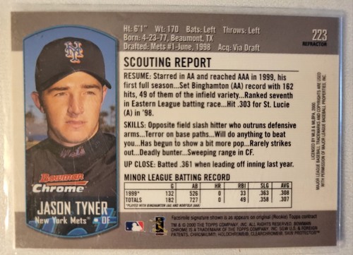 2000 Bowman Chrome Refractor Jason Tyner Baseball Card - Picture 2 of 2