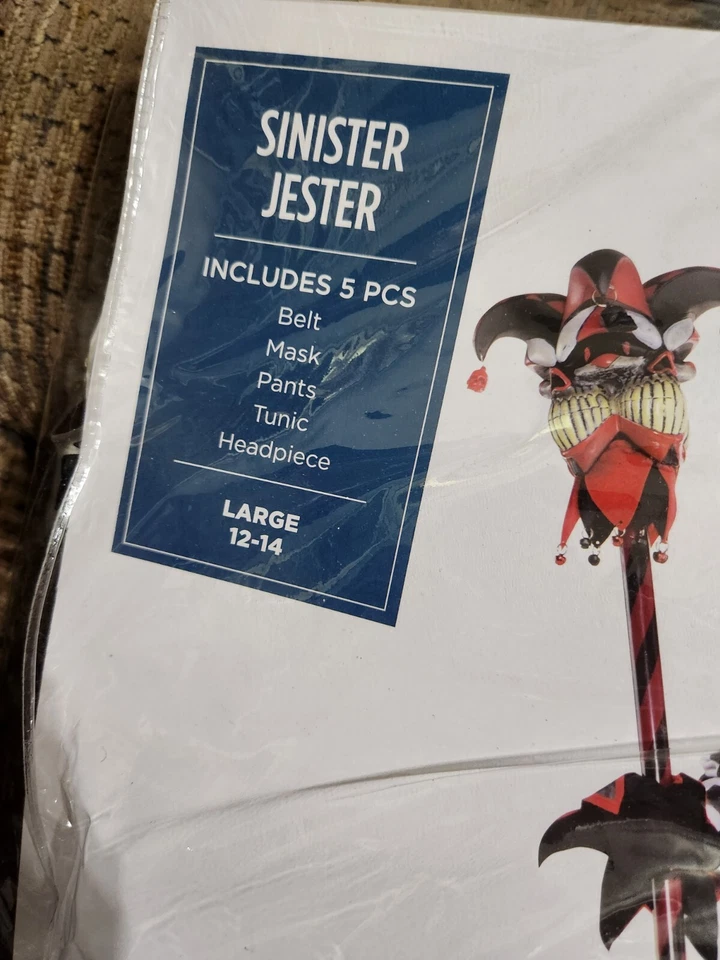 Disfraz de bufón siniestro adulto talla grande 12 a 14 Halloween juego de 5 piezas disfraces Foto 2 de 4