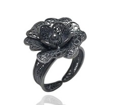 Handmade Oxidized Filigree Ring Jewelry Made of Sterling Silver, Telkari Ring
