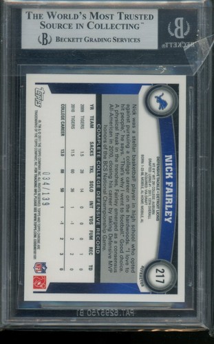 2011 Topps Chrome #217 Nick Fairley RC /139 BGS 9 - Picture 2 of 2