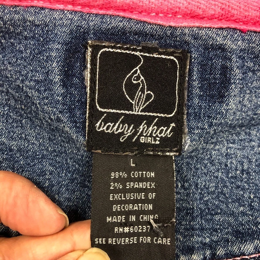 Chaqueta Baby Phat Niña Grande Azul Denim Jean Rosa Acentos Logo Parches Jóvenes Niños Foto 4 de 4