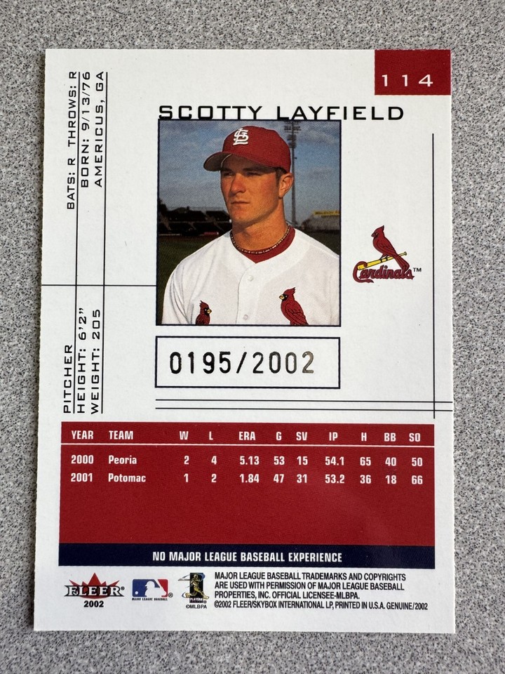 2002 Fleer Genuine Scotty Layfield Genuine Upside Rookie /2002 #114 ...