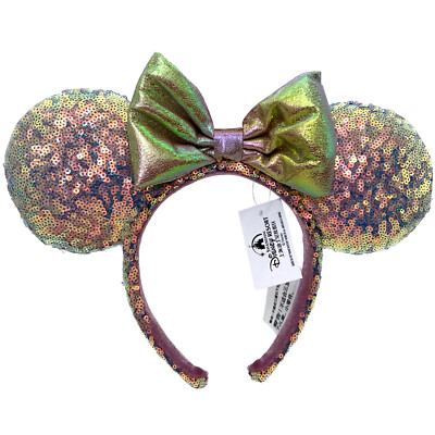 Disney Rainbow and Gold Minnie Mouse Ears Headband Rainbow Sequin Minnie Inspired Mouse Ears: Gold Bow Birthday  main image 4