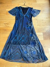 Beautiful Desigual mesh short sleeve midi dress navy black pattern size M 10UK