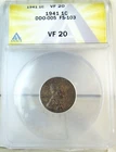 1941 Lincoln cent ANACS VF20 *FS 103 DDO-005* BR