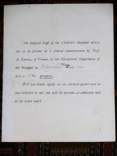 1902 Invitation to Adolph Lorenz clinical demonstration Boston medical ephemera