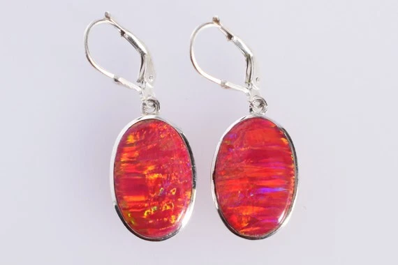 Pendientes de gancho colgantes de ópalo aurora de fuego rosa plata de ley 925 joyería regalo Foto 3 de 4