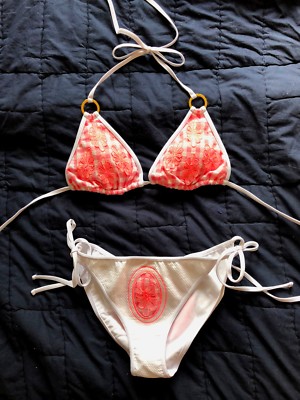 MANOUSH Badeanzug Neu M 38 40 Bikini weiß Blume sauerrosa