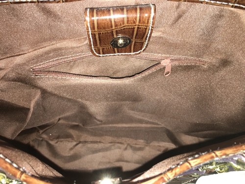 NWT Emma James Faux Leather Black Brown Crocodile Trim Tote Purse Gold Accents - Picture 8 of 9