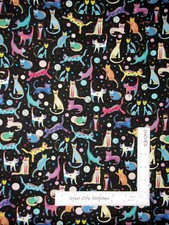 Kitty Cats Cat Animal Kitten Black Cotton Fabric Quilting Treasures QT By Yard