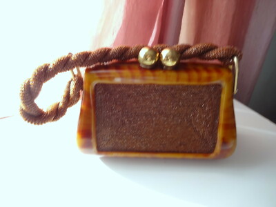 Antique Art Deco TORTOISE SHELL LUCITE MicroSeed Beads Box Hand