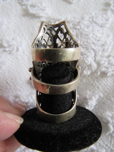 Sterling Silver Handmade Filagree Jointed 3 Section Armour Ring Vintage - Picture 3 of 6