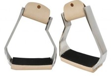ANGLED STIRRUPS Polished Aluminum 1" Wide 5.75" Boot 2.5" Rubber Tread 3" Neck