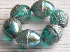 6 - 12x10mm CZECH TRANSPARENT TEAL BLUE AB ACORN METALLIC SAND WASH GLASS BEADS
