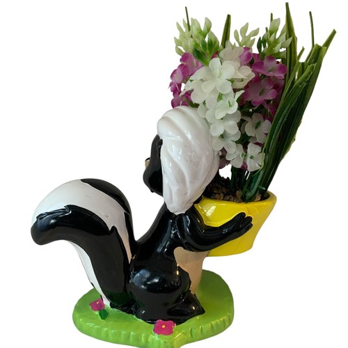 Disney Black White Skunk 6-Inch Ceramic Planter Artificial Plant Flowers READ - Picture 5 of 6