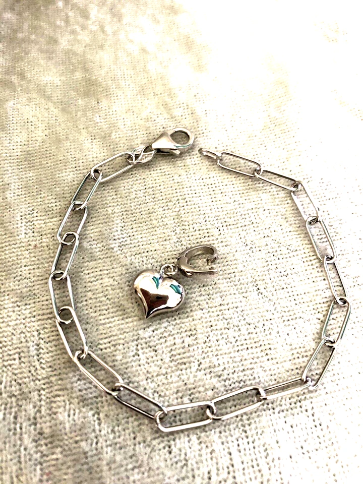 ETERNA ORO CLIP CADENA CON CORAZÓN ENCANTO PULSERA ORO BLANCO 14K, TALLA SM (M4395G Foto 4 de 4