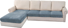 Velvet Stretch Sectional Couch Covers - 4 Piece Sofa Seat Cushion Set - L Shape