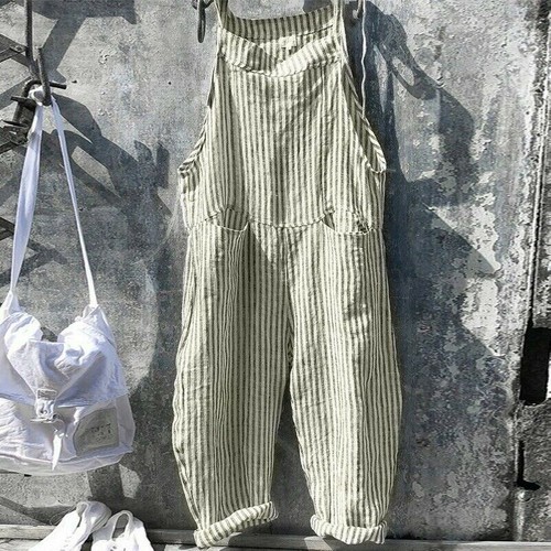 Donna Salopette Pantaloni Tuta da Lavoro a Righe Cargo Tutina Larga | eBay