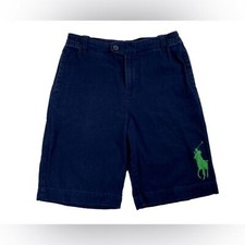 Polo by Ralph Lauren Boy  s Navy Cotton Shorts Green Large Embroidered Logo SZ 18