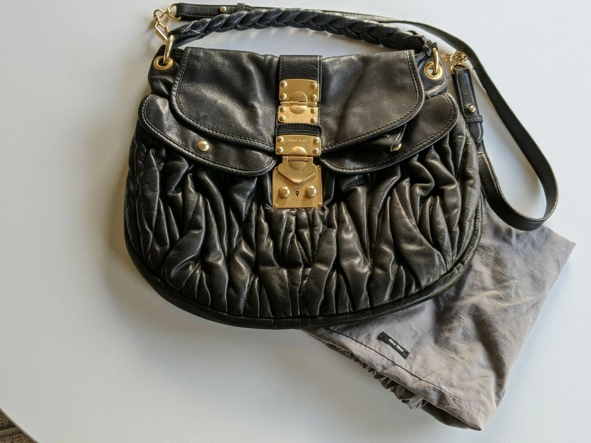 Miu Miu Matelasse Coffer Black Lambskin Leather Shoulder Bag