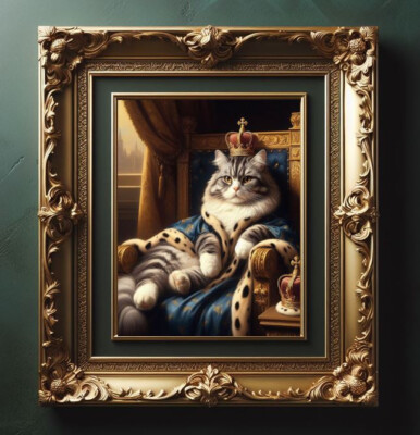 Grey King Tabby Cat Royal Renaissance Vintage Classy Academia Painting print art