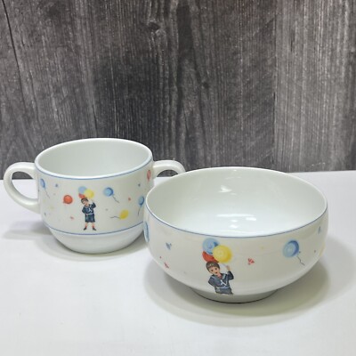 Christofle France Les Ballons Childs Breakfast Porcelain Set Cup Bowl Balloons