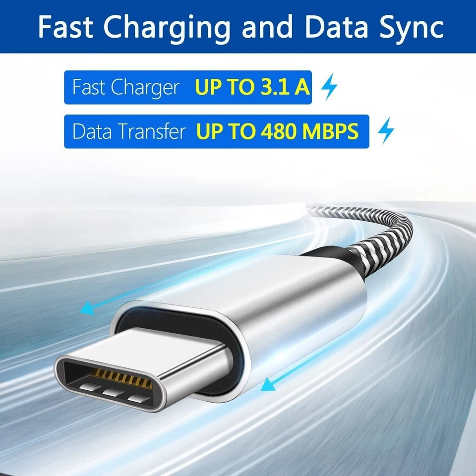 5-Pack Braided USB C Type-C Fast Charging Data SYNC Charger Cable Cord 3/6/10FT - Image 4 of 4
