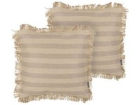 Dekokissen 2Er Set Jute Beige Gestreift 45 X 45 Cm Quadratisch Fransen Cirsium