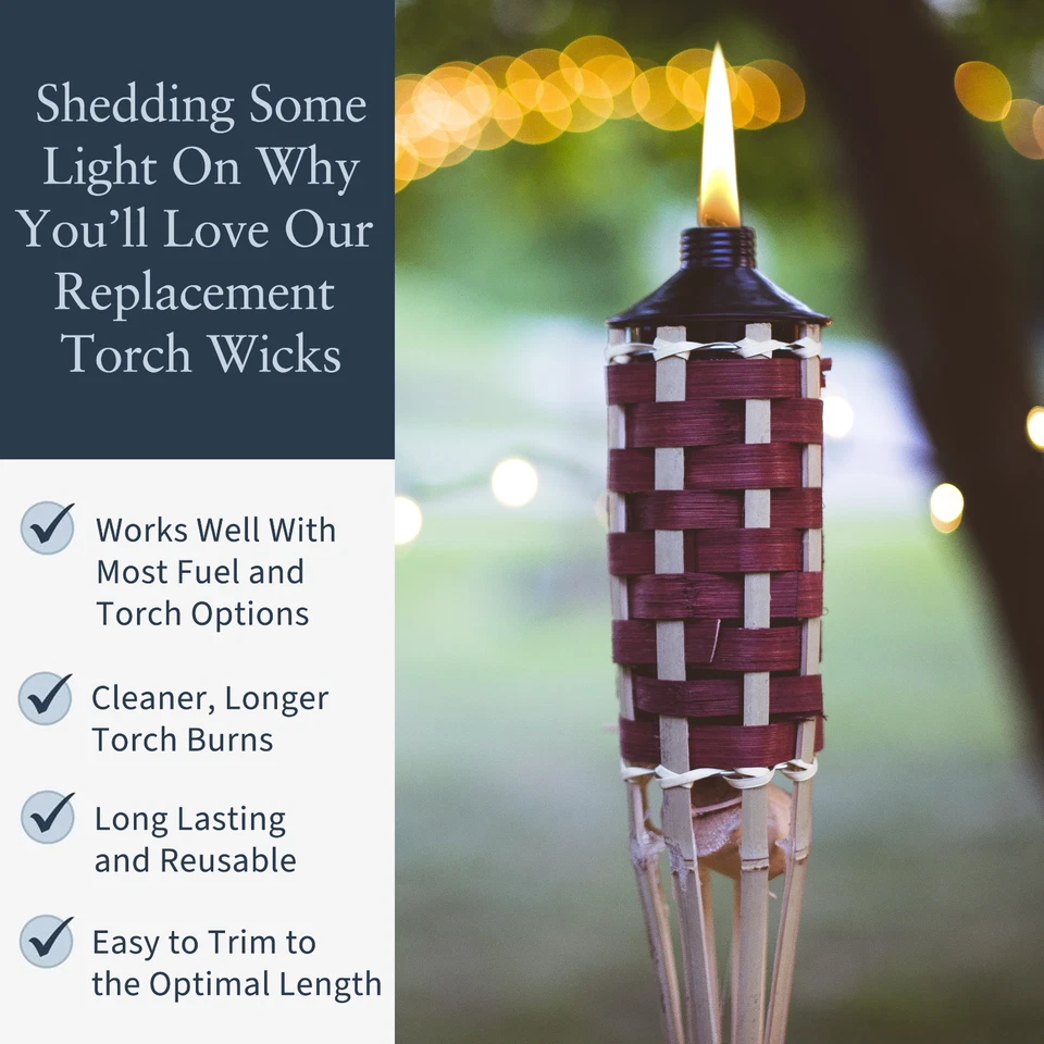 100 mechas antorcha Tiki mechas de fibra de vidrio de repuesto para lámparas de aceite paquete de recarga a granel Foto 3 de 4