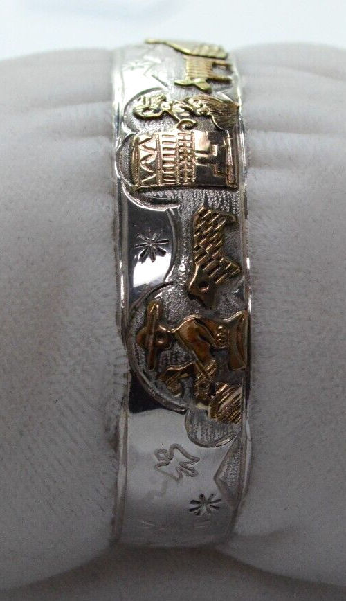 TA Begay Indian Navajo 12K GF Storyteller Sterling Silver Carved