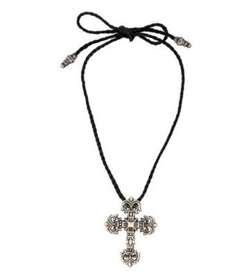CHROME HEARTS Large Cross With Braided Leather Necklace! | eBay 